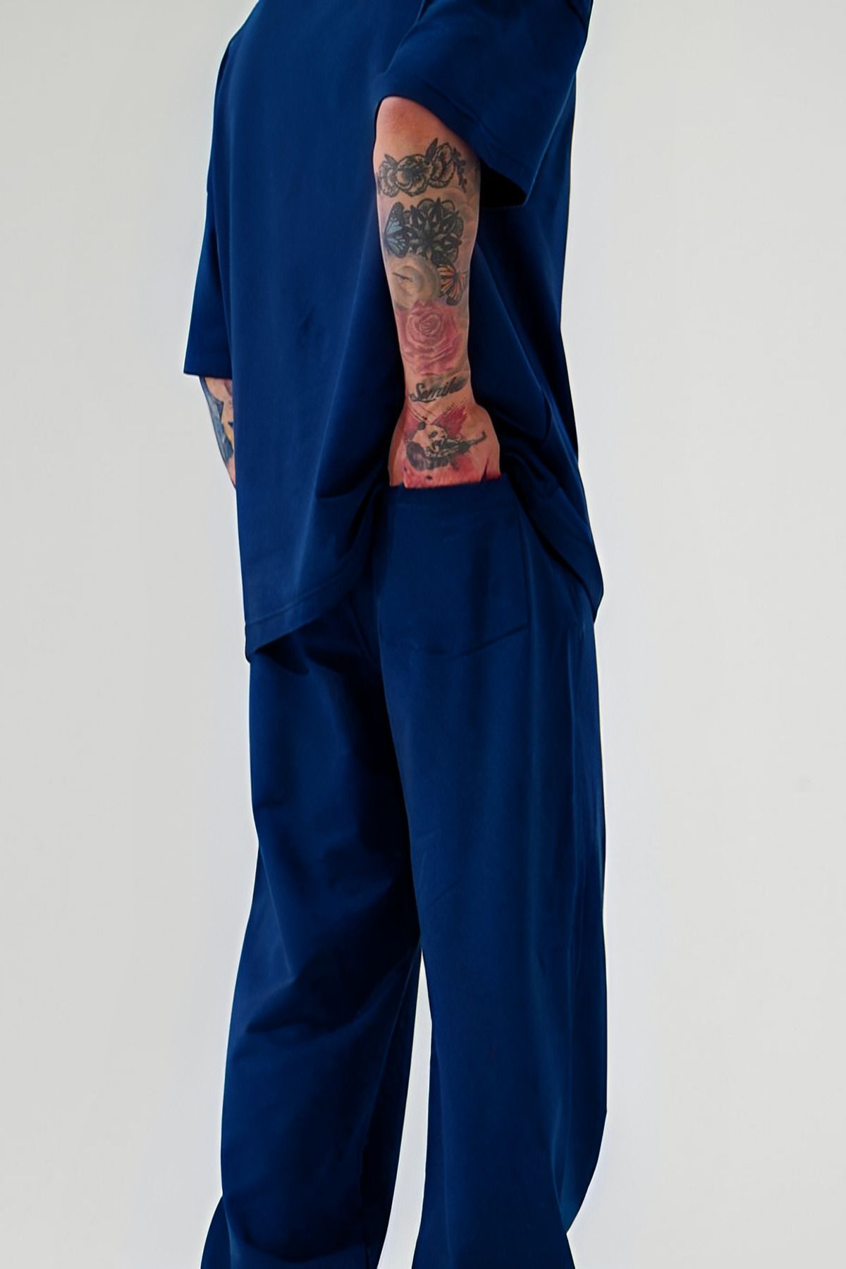 Erkek Kısa Kollu Pijama Takımı Bisiklet Yaka Dökümlü - Lacivert - 1