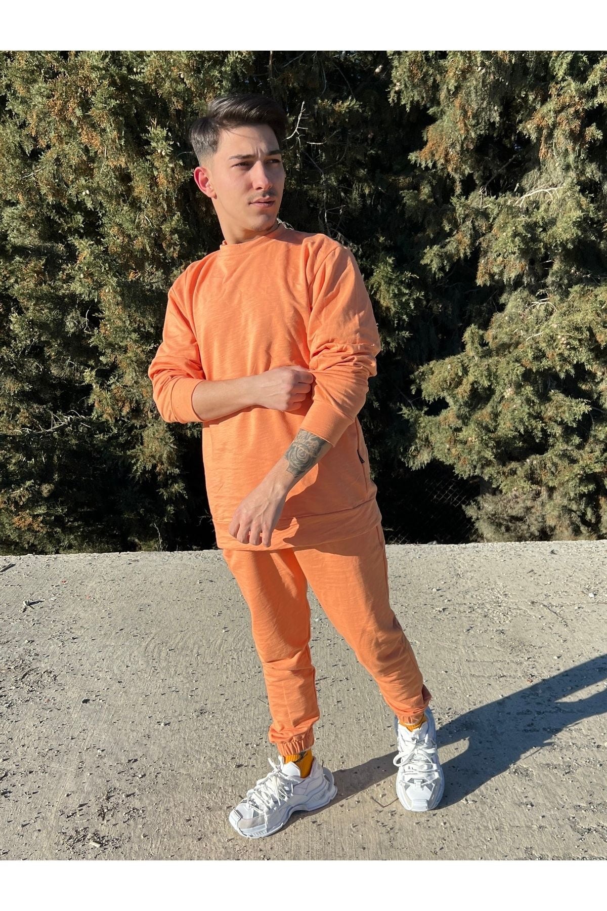 Erkek Orange Bisiklet Yaka Eşofman Takımı Regular Fit - Turuncu - 2