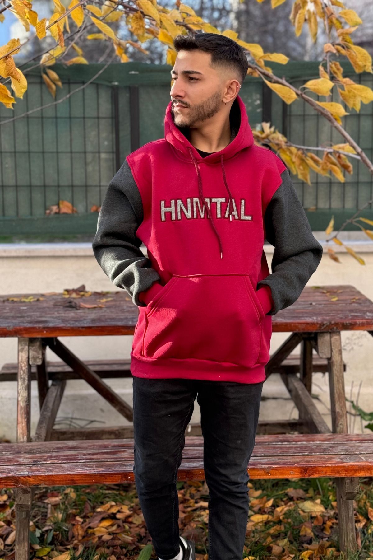 Erkek Kapşonlu Nakişli Oversi̇ze Kolej Sweatshi̇rt - HNMTA - 1