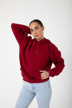Kadin 3 İ̇pli̇k Kapşonlu Kanguru Cep 3 İ̇pli̇k Sweatshi̇rt - Bordo - 4