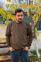 Erkek Haki Bisiklet Yaka İçi Polarlı 3 İplik Pamuklu Regular Fit Unisex Sweatshirt - Haki - 3