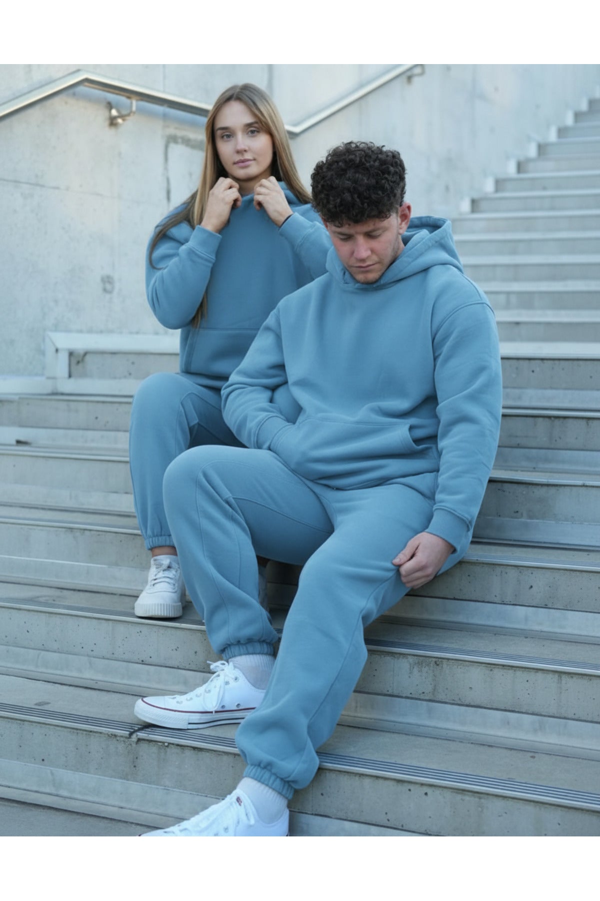 Unisex Çi̇ftlere Özel 3 İ̇pli̇k Şardonlu Eşofman Takimi - Bebe Mavisi - 1