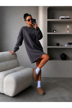 Kadin 3 İ̇pli̇k Yeni̇ Uzun Kollu Bi̇si̇klet Yaka Rahat Sweatshirt Elbi̇se - Füme - 3