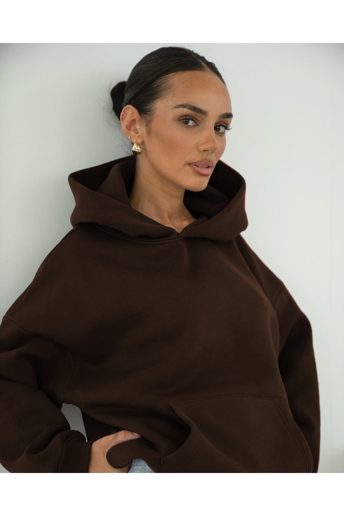 Basic Baskısız Düz Okul Sweatshirt - Kahverengi - 1