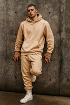 Erkek 3i̇pli̇k Jogger Baggy Kalip Hoodi̇e Eşofman Takimi - Vizon - 1