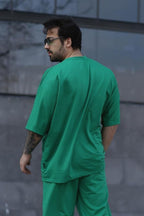 Erkek Oversize Pamuklu Nefes Alan T-shirt - Yeşil - 4