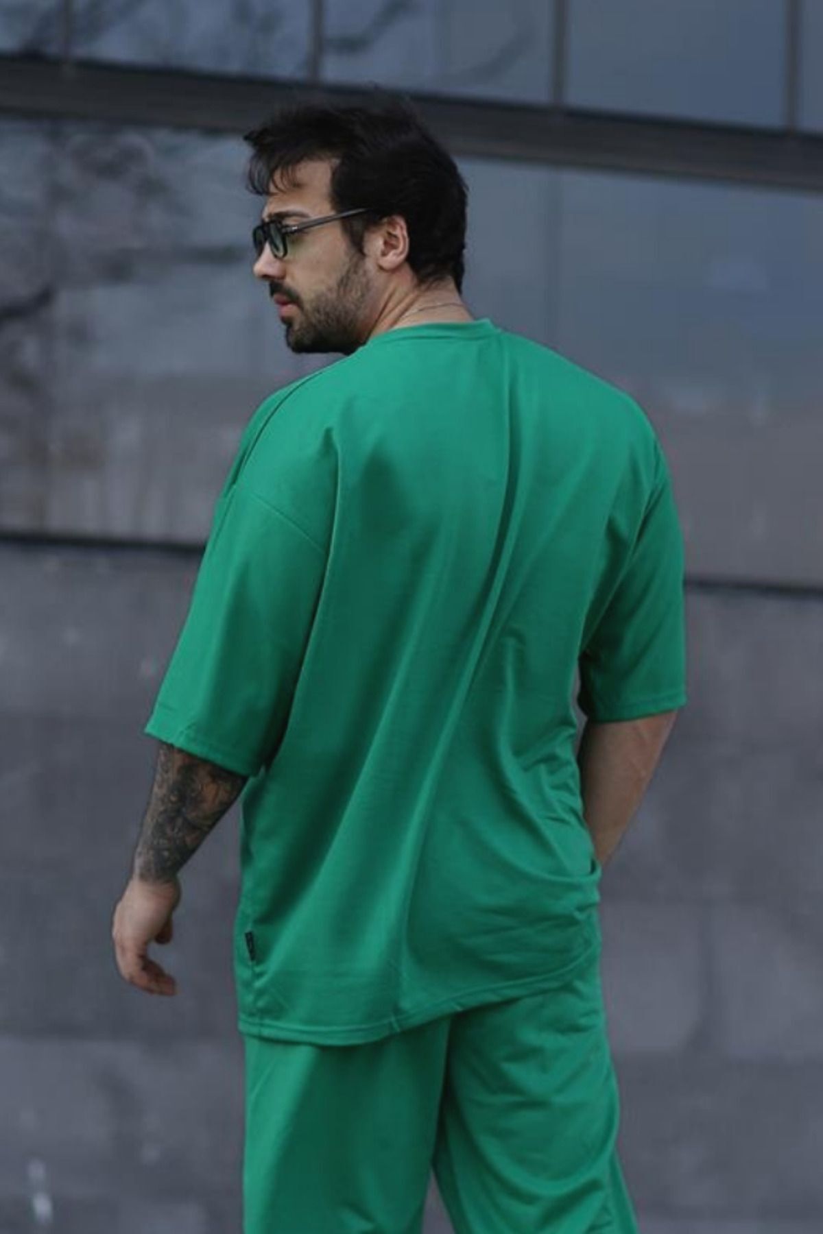 Erkek Oversize Pamuklu Nefes Alan T-shirt - Yeşil - 4
