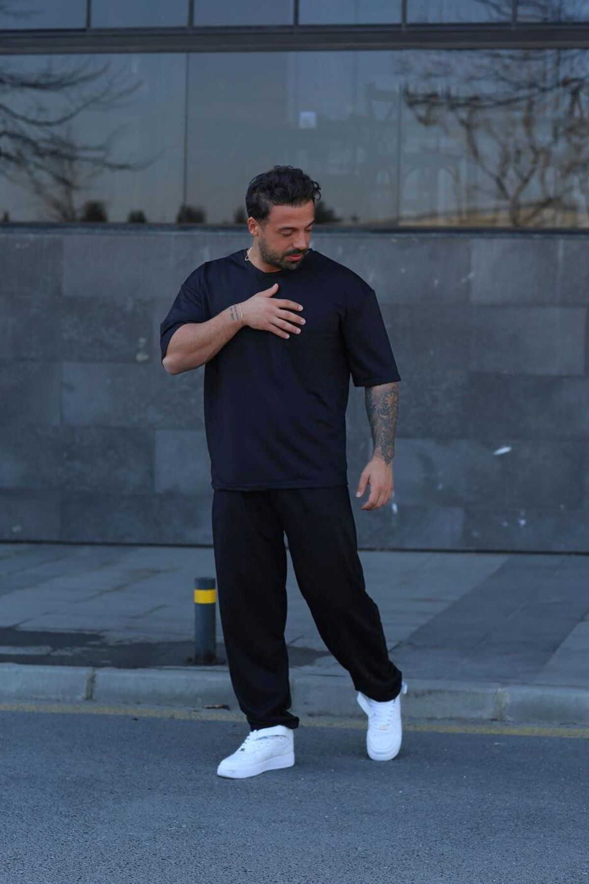 Erkek Gündelik Kısa Kollu T-shirt Pijama Takımı - Antasit Melanj - 3