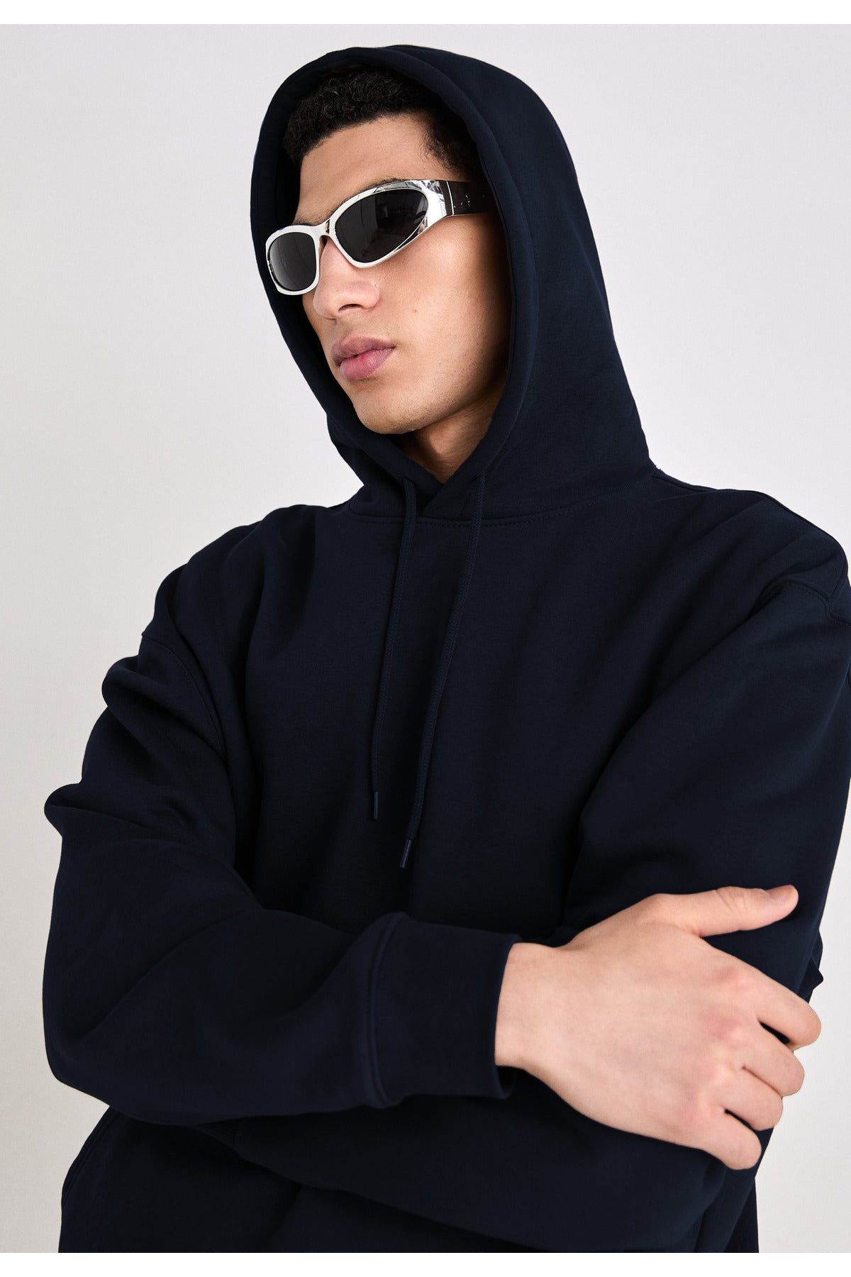 Erkek Düz Okul Lise Hoodie Sweatshirt - Lacivert - 3