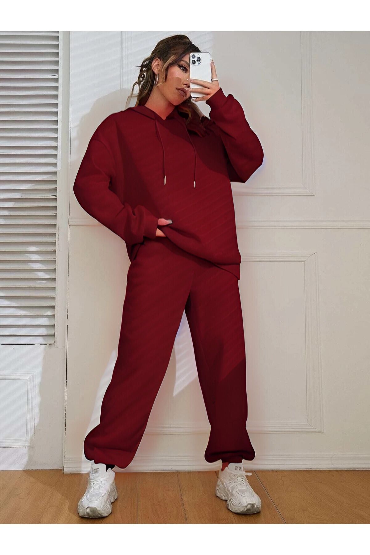 Kadin Oversi̇ze Jogger Eşfoman Takimi - CLARET RED - 1