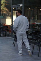 Erkek Unisex 3 İ̇plik Gri̇ Takim Bisiklet Yaka Sweatshirt Ve Eşofman Altı - Gri - 3
