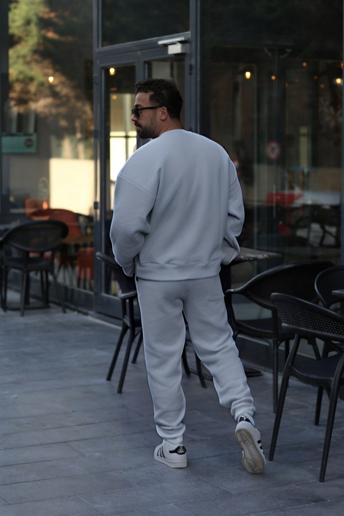 Erkek Unisex 3 İ̇plik Gri̇ Takim Bisiklet Yaka Sweatshirt Ve Eşofman Altı - Gri - 3