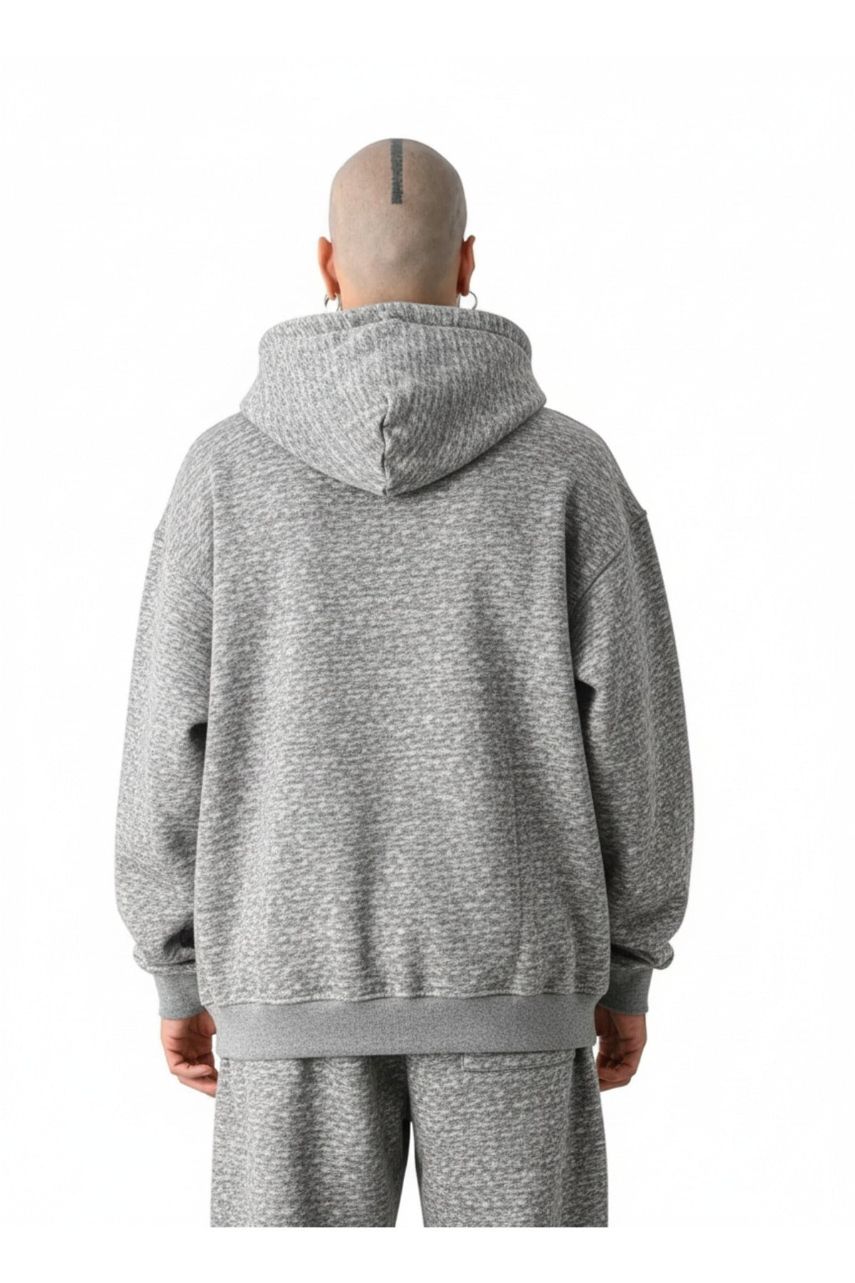 Erkek Basic Bej Unisex Tam Fermuar Sweatshirt Hırka - Gri Melanj - 3