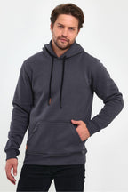 Erkek Kapşonlu Kanguru Cep Sweatshirt - Füme - 4