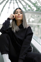 Kadın Pamuklu Bisiklet Yaka Sweatshirt - Siyah - 2