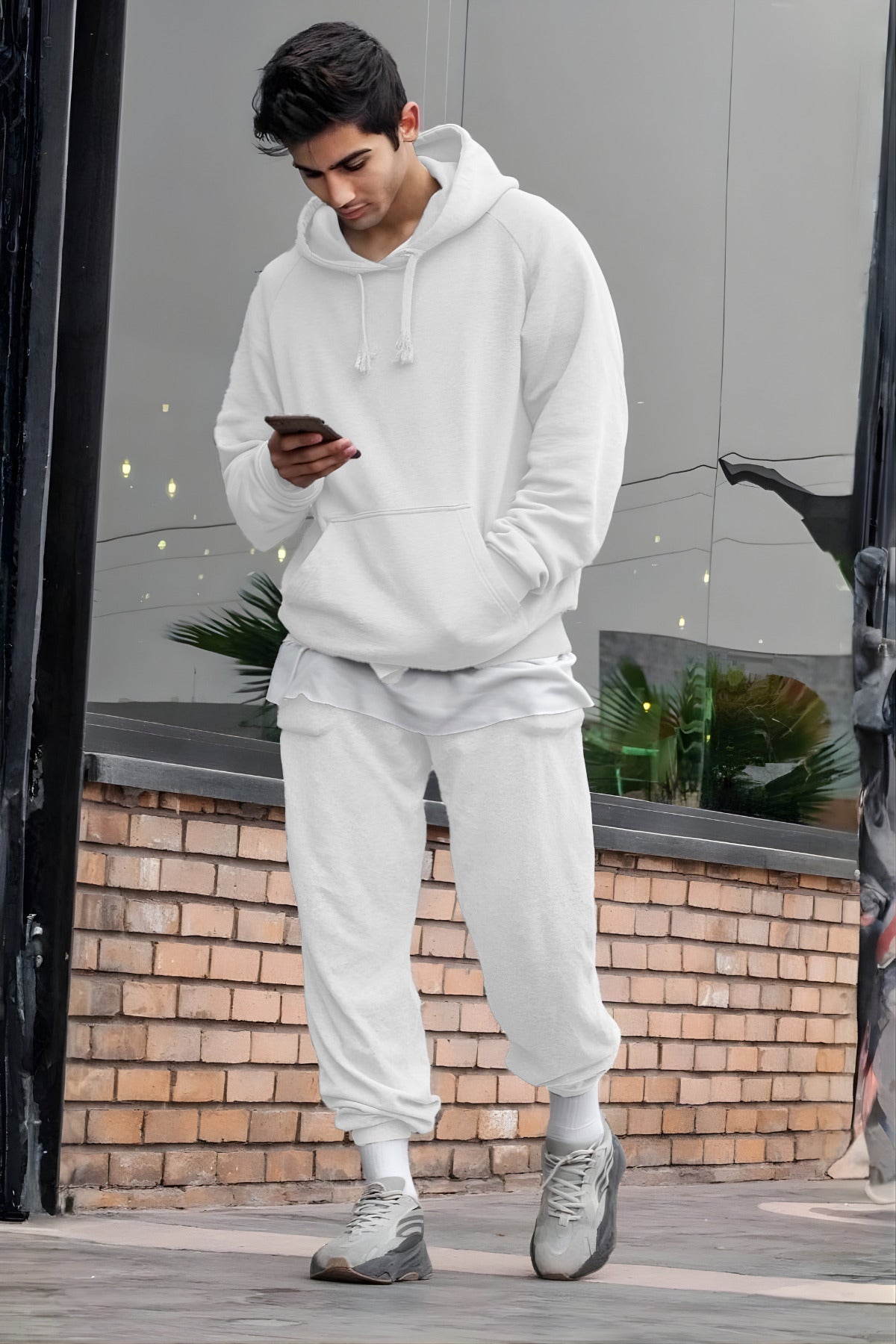 Erkek Oversize 3i̇pliki Şardonlu Basic Eşofman Takımı - Beyaz - 1