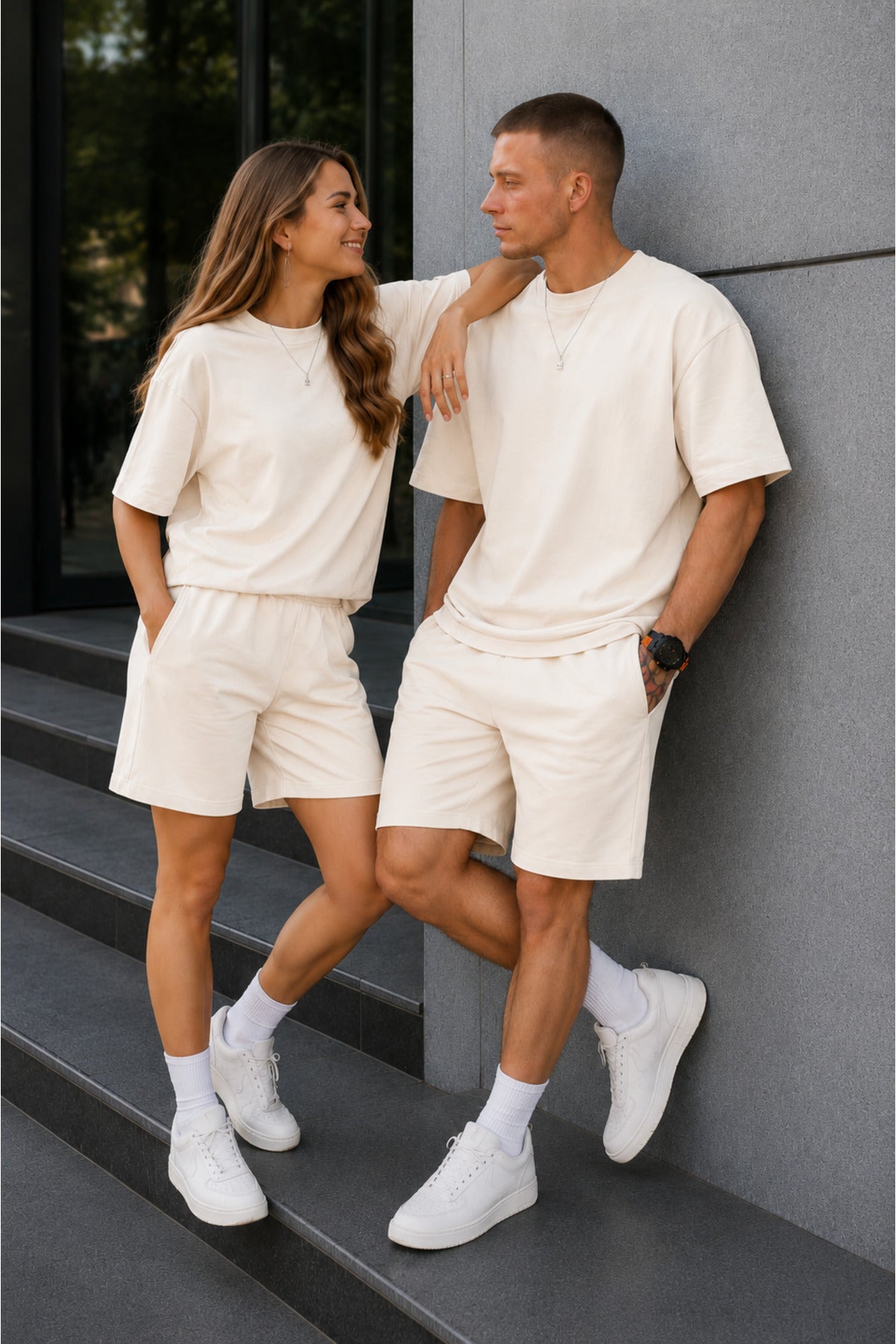Unisex Kadın Erkek Oversize 2 İ̇plik Pamuklu Modal Penye Premium Rahat Kalıp Yazlık Yeni Sezon Şortlu Takım (tekli̇) - Bej - 5