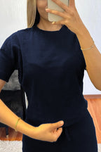 Kadin Kisa Kollu Fi̇ti̇lli̇ Yumuşak Pi̇jama Takimi - Lacivert - 3