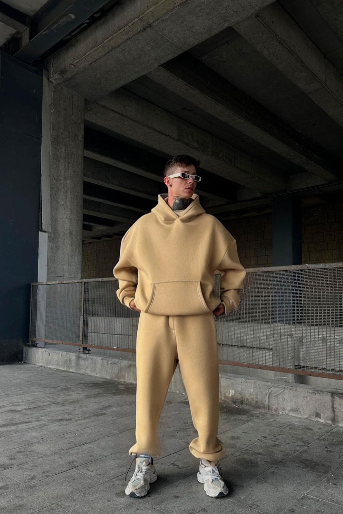 Unisex Camel Rengi Şardonlu Eşofman Takımı - Camel Rengi C7 - 4