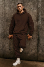 Erkek 3i̇pli̇k Jogger Baggy Kalip Hoodi̇e Eşofman Takimi - Kahverengi - 1