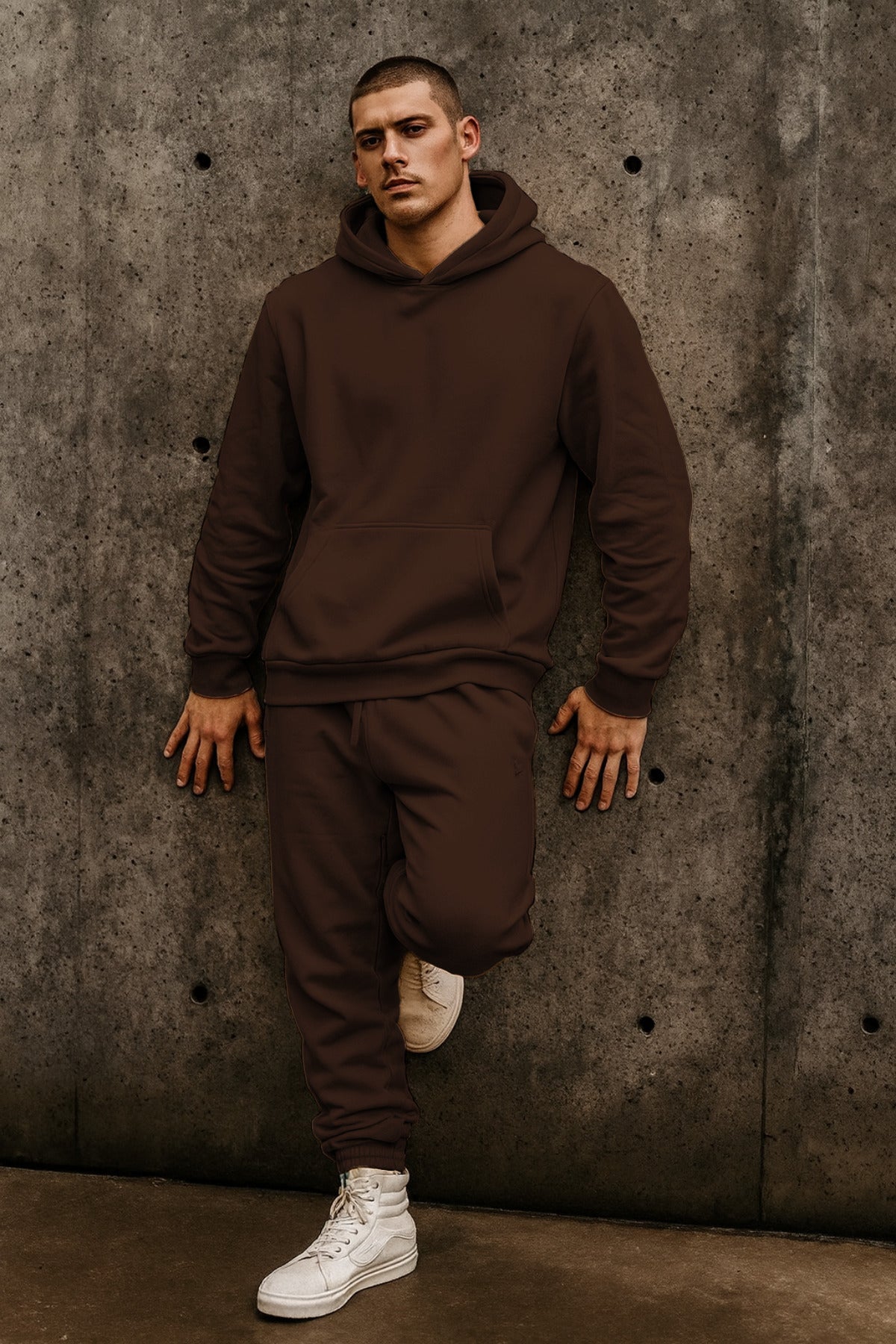 Erkek 3i̇pli̇k Jogger Baggy Kalip Hoodi̇e Eşofman Takimi - Kahverengi - 1