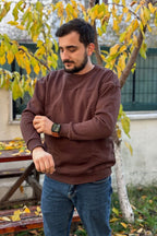 Erkek Bi̇si̇klet Yaka Sweatshi̇rt 3 İ̇pli̇k Şardonlu - KAHVE - 2
