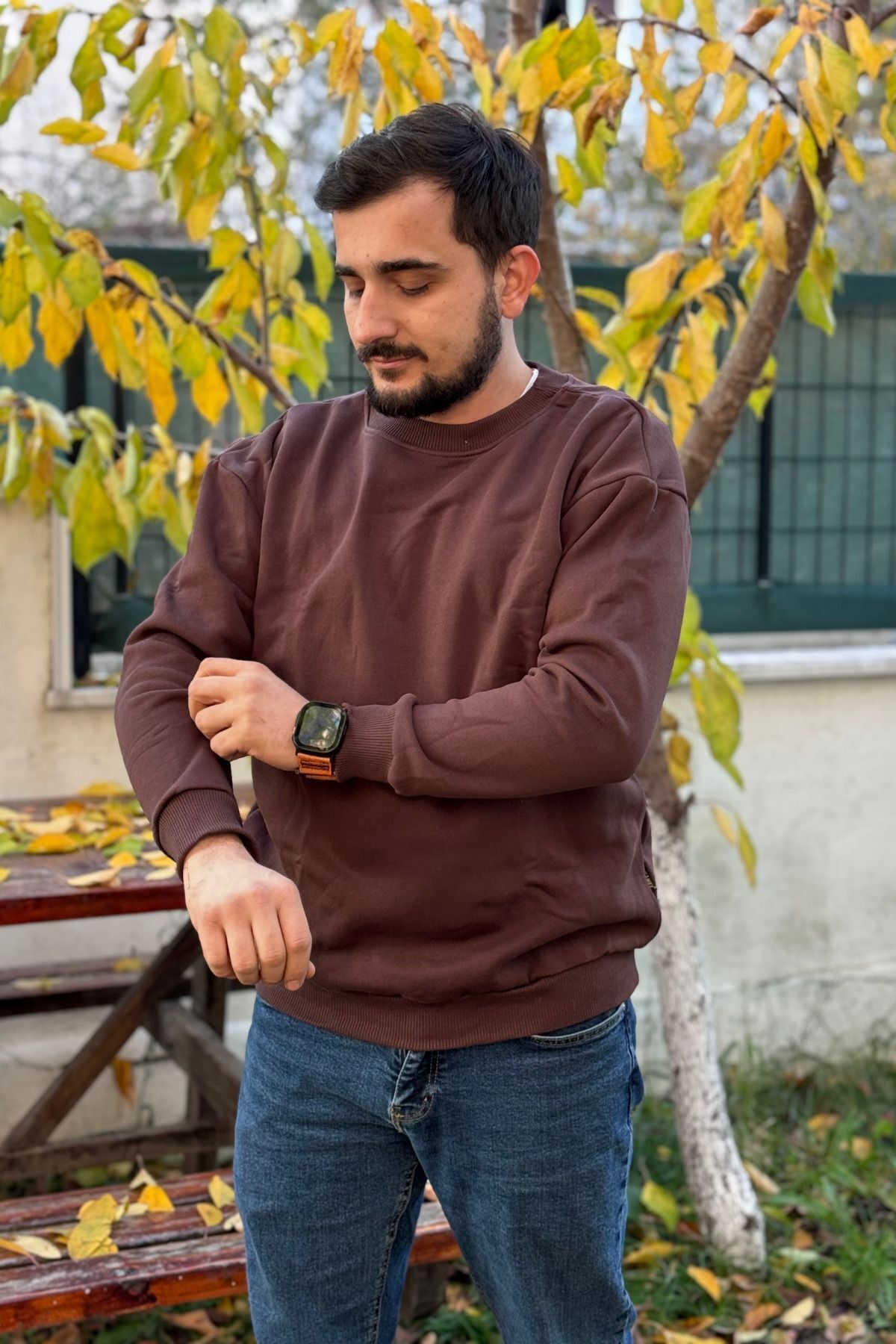 Erkek Bi̇si̇klet Yaka Sweatshi̇rt 3 İ̇pli̇k Şardonlu - KAHVE - 2