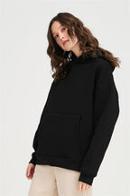 Unisex Düz Renkli Oversize Kapşonlu Hoodie Pamuklu Siyah Sweatshirt - Siyah - 5