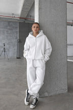 Kadin 3 İ̇pli̇k Oversi̇ze Fermuarli Sweatshi̇rt Hirka Eşofman Takimi - Beyaz - 4