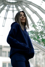 Kadın Pamuklu Bisiklet Yaka Sweatshirt - Lacivert - 4