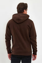 Unisex Basic Kahve Hoodie 3 İ̇plik Oversize Kapüşonlu Kangru Cepli Sweatshirt - Kahverengi - 3