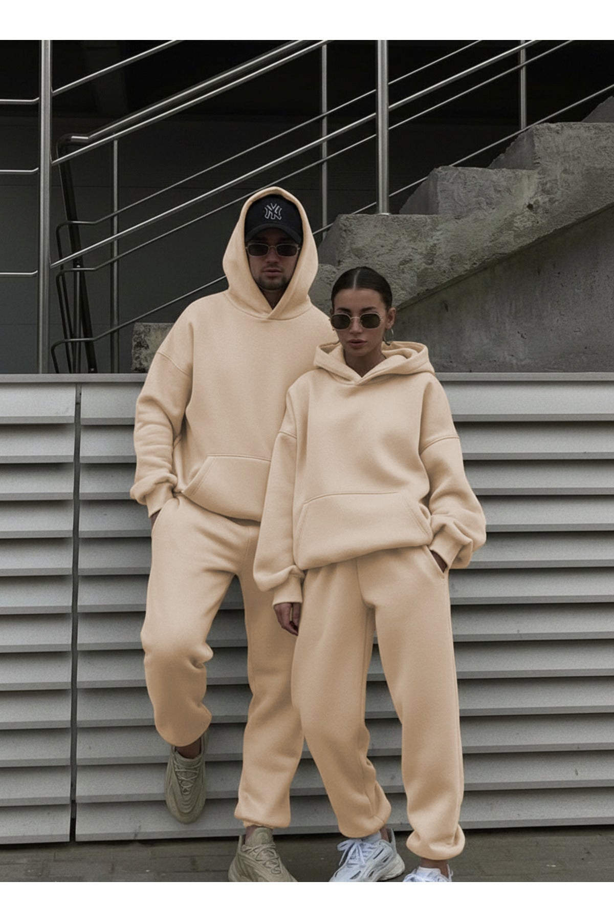 Unisex 3 İ̇pli̇k Şardonlu Oversi̇ze Çi̇ftleri̇n Kullanimina Uygun (tekli̇) - Bej - 1