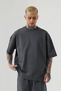 Erkek Oversize Penye T-shirt - Füme - 1