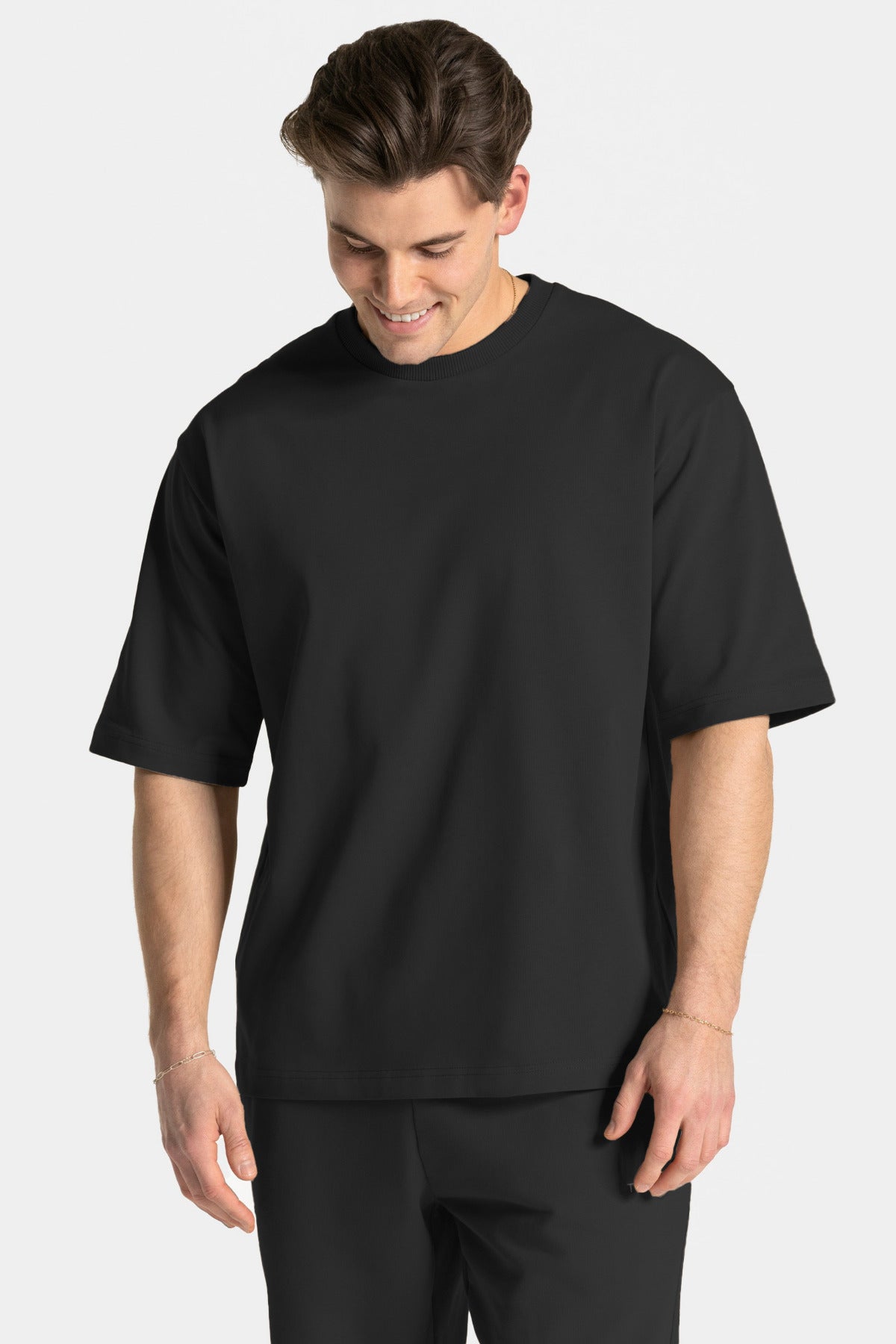 Erkek Kısa Kollu Basic Oversize Eşofman Takımı - Siyah - 4