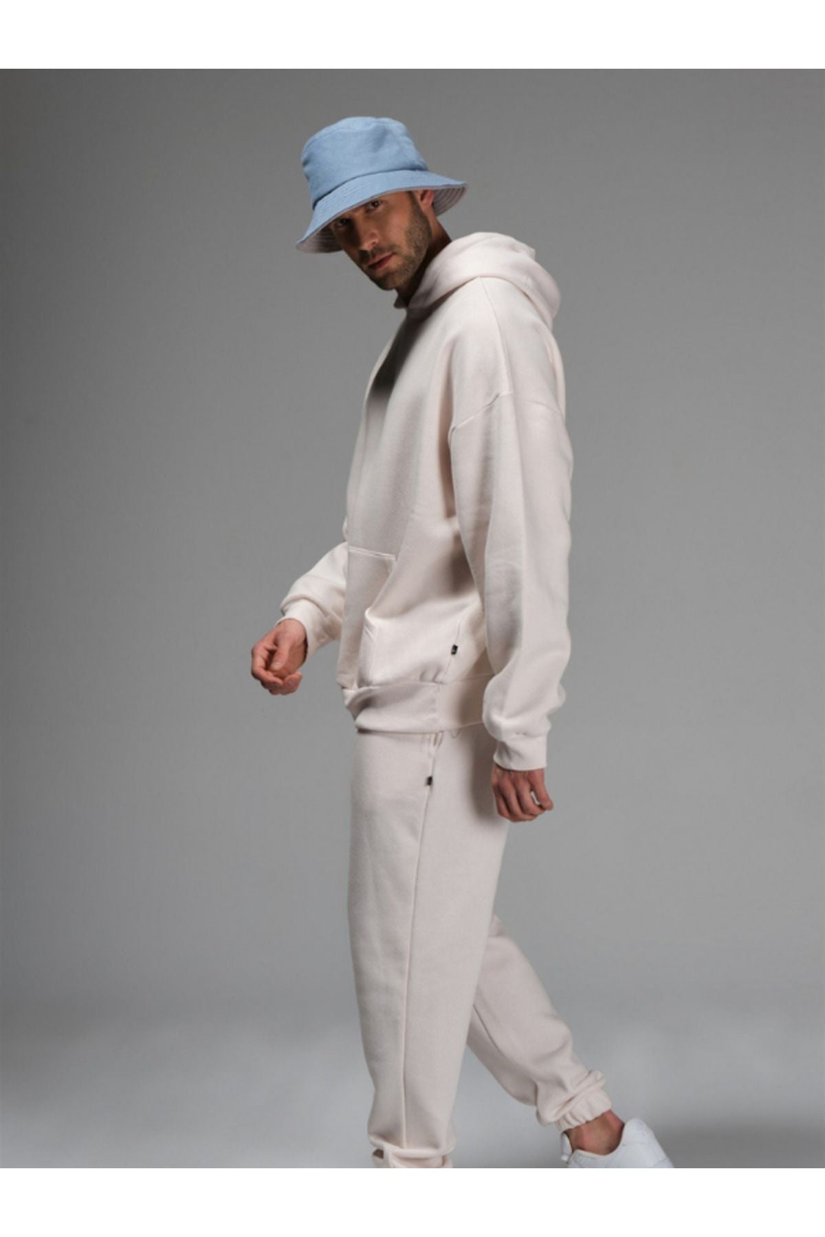 Erkek 3 İ̇pli̇k İ̇çi̇ Pamuklu Kalin Jogger Eşofman Takimi - Beyaz - 2