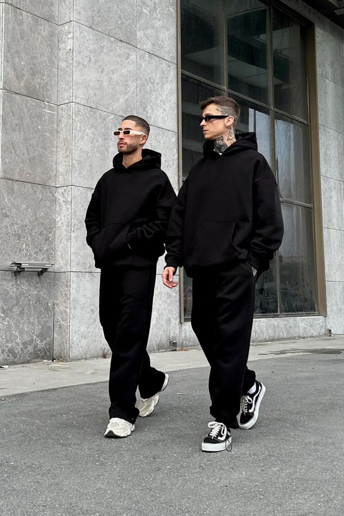 Unisex Siyah Kapşonlu Şardonlu Eşofman Tk - Siyah - 1