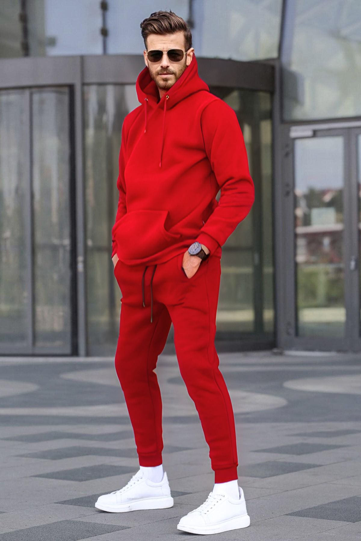 Erkek Oversi̇ze Jogger Kirmizi Eşofman Takimi - Kırmızı - 1