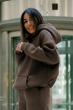 Kadın Pamuklu Bisiklet Yaka Sweatshirt - Kahverengi - 2