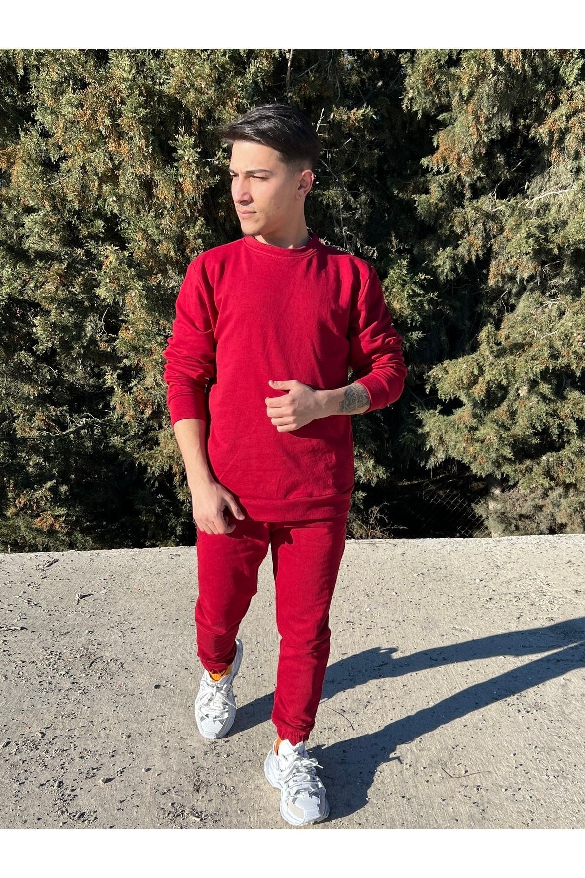 Erkek Bordo Bisiklet Yaka Eşofman Takımı Regular Fit - Bordo - 5