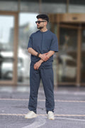 Erkek Oversize Kısa Kollu Yazlık Pijama Takımı - Füme - 1