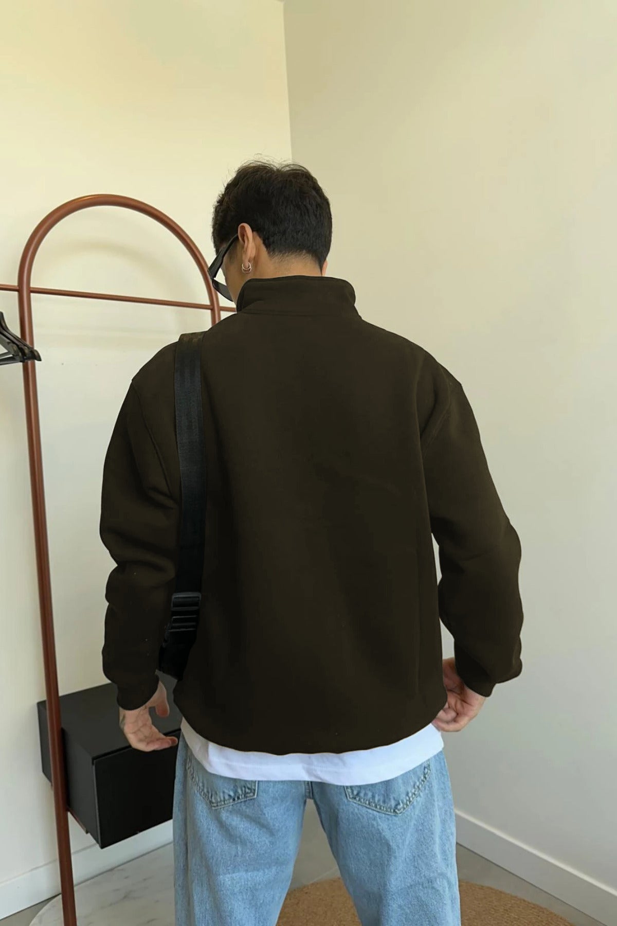 Erkek Yarım Fermuarlı Basic Dik Yaka Kazak - Haki - 3