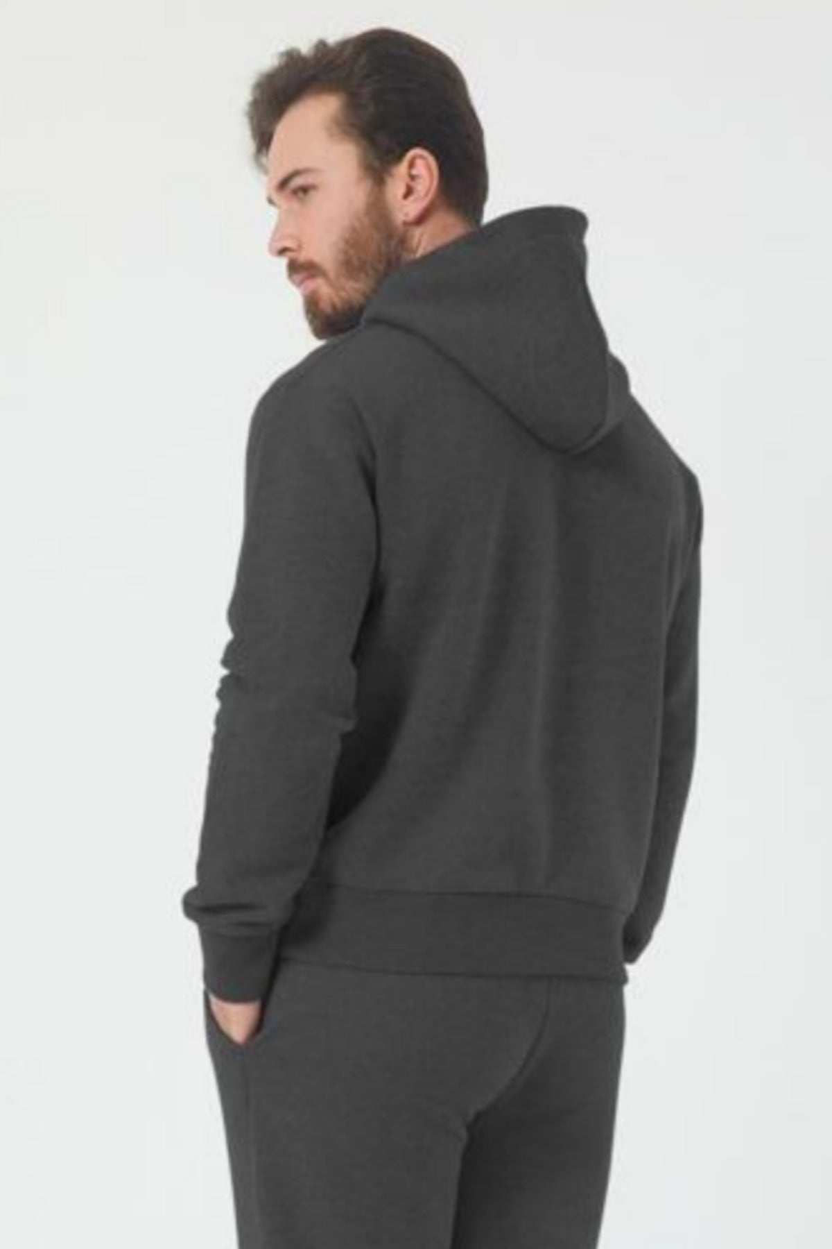 Erkek Trend Model Kanguru Cep Sweatshirt - Füme - 2