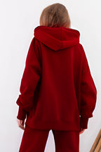 Kadın Esnek Rahat Kalıp Basic Model Sweatshirt - Kırmızı - 5