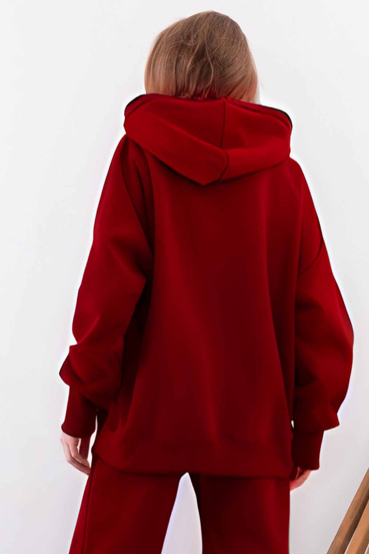 Kadın Esnek Rahat Kalıp Basic Model Sweatshirt - Kırmızı - 5