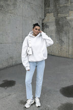 Kadin Beyaz 3 İ̇pli̇k Oversi̇ze Rahat Günlük Yumuşak Kapüşonlu Sweatshirt - Beyaz - 3