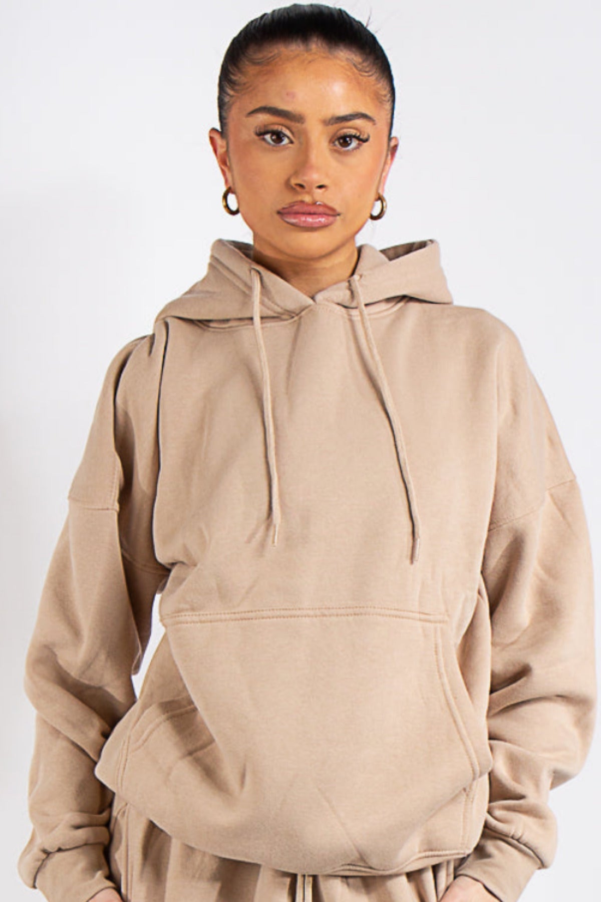 Kapuşonlu 3 İplik Sweatshirt - Bej - 3