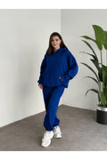 Kadın Unisex Lacivert Kapüşonlu 3 İ̇plik Oversize Eşofman Takımı - Lacivert - 1