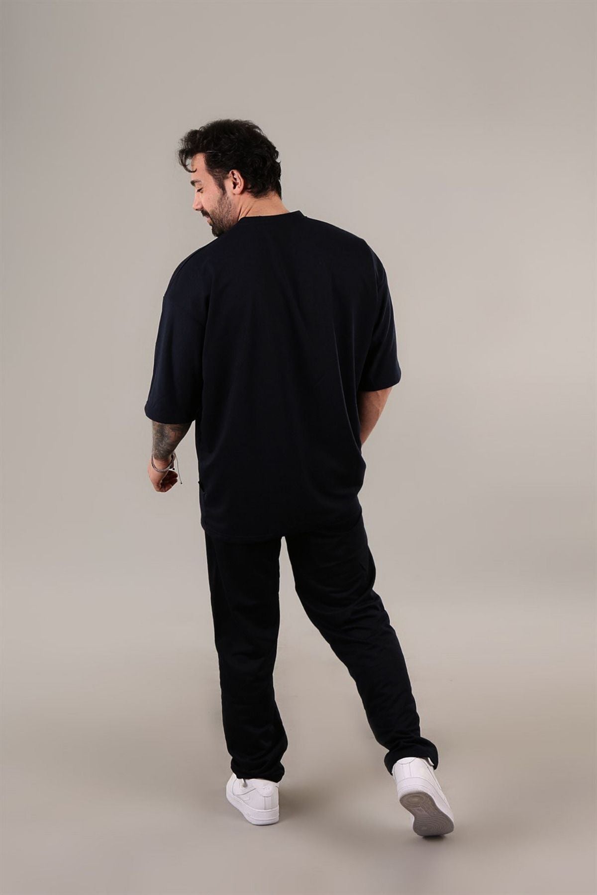 Erkek Oversize Kısa Kollu T-shirt Pijama Takımı - Siyah - 4