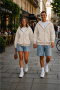 Unisex Kapüşonlu Oversize Full Fermuarli Rahat Kesi̇m Mevsi̇mli̇k Yeni̇ Sezon Günlük Hirka - Bej - 1