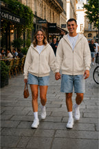 Unisex Kapüşonlu Oversize Full Fermuarli Rahat Kesi̇m Mevsi̇mli̇k Yeni̇ Sezon Günlük Hirka - Bej - 1